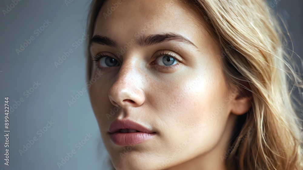 Close-up profile of attractive beautiful stunning good-looking young woman face with no make-up or natural beauty - gorgeous female head-shot model, woman attractiveness Close-up profile of attractive beautiful stunning good-looking young woman face with no make-up or natural beauty - gorgeous female head-shot model, woman attractiveness
