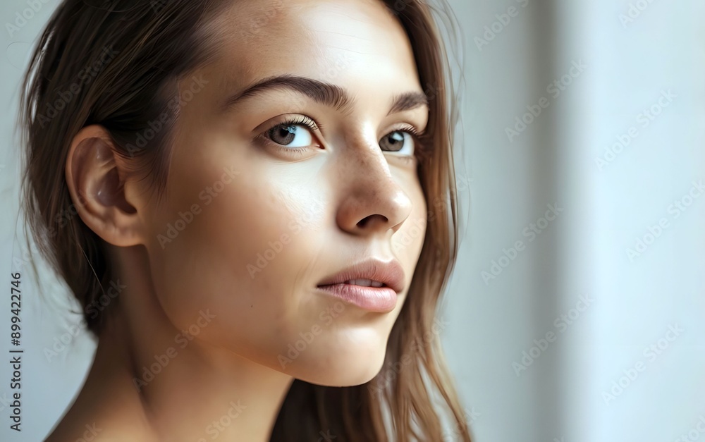 Close-up profile of attractive beautiful stunning good-looking young woman face with no make-up or natural beauty - gorgeous female head-shot model, woman attractiveness Close-up profile of attractive beautiful stunning good-looking young woman face with no make-up or natural beauty - gorgeous female head-shot model, woman attractiveness