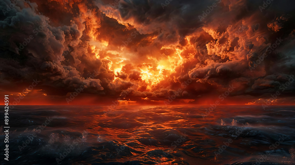Fiery Sunset Over the Ocean. Fiery Sunset Over the Ocean.