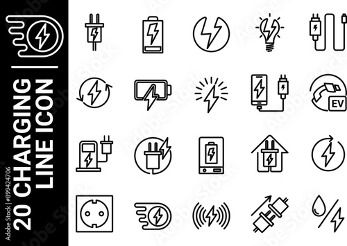 20 charging line icon, black and white