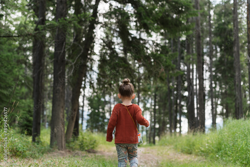 Little girl collects bugs while walking through the forest. Little girl collects bugs while walking through the forest.