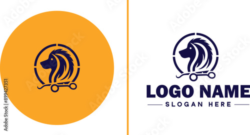 Dog grooming icon Canine care Pet grooming Dog styling flat logo sign symbol editable vector