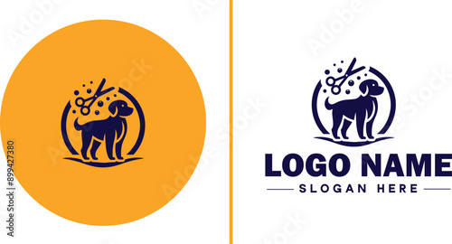 Dog grooming icon Canine care Pet grooming Dog styling flat logo sign symbol editable vector