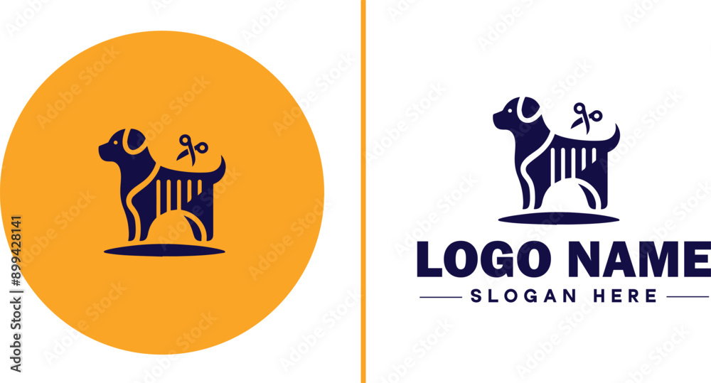 Fototapeta premium Dog grooming icon Canine care Pet grooming Dog styling flat logo sign symbol editable vector