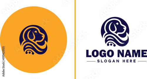 Dog grooming icon Canine care Pet grooming Dog styling flat logo sign symbol editable vector