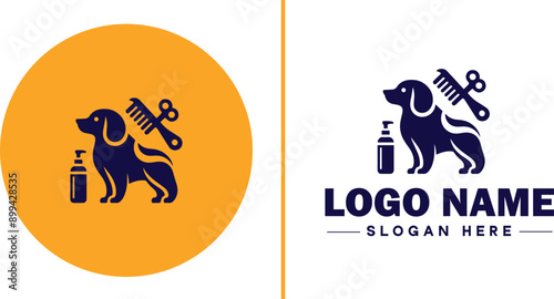 Dog grooming icon Canine care Pet grooming Dog styling flat logo sign symbol editable vector