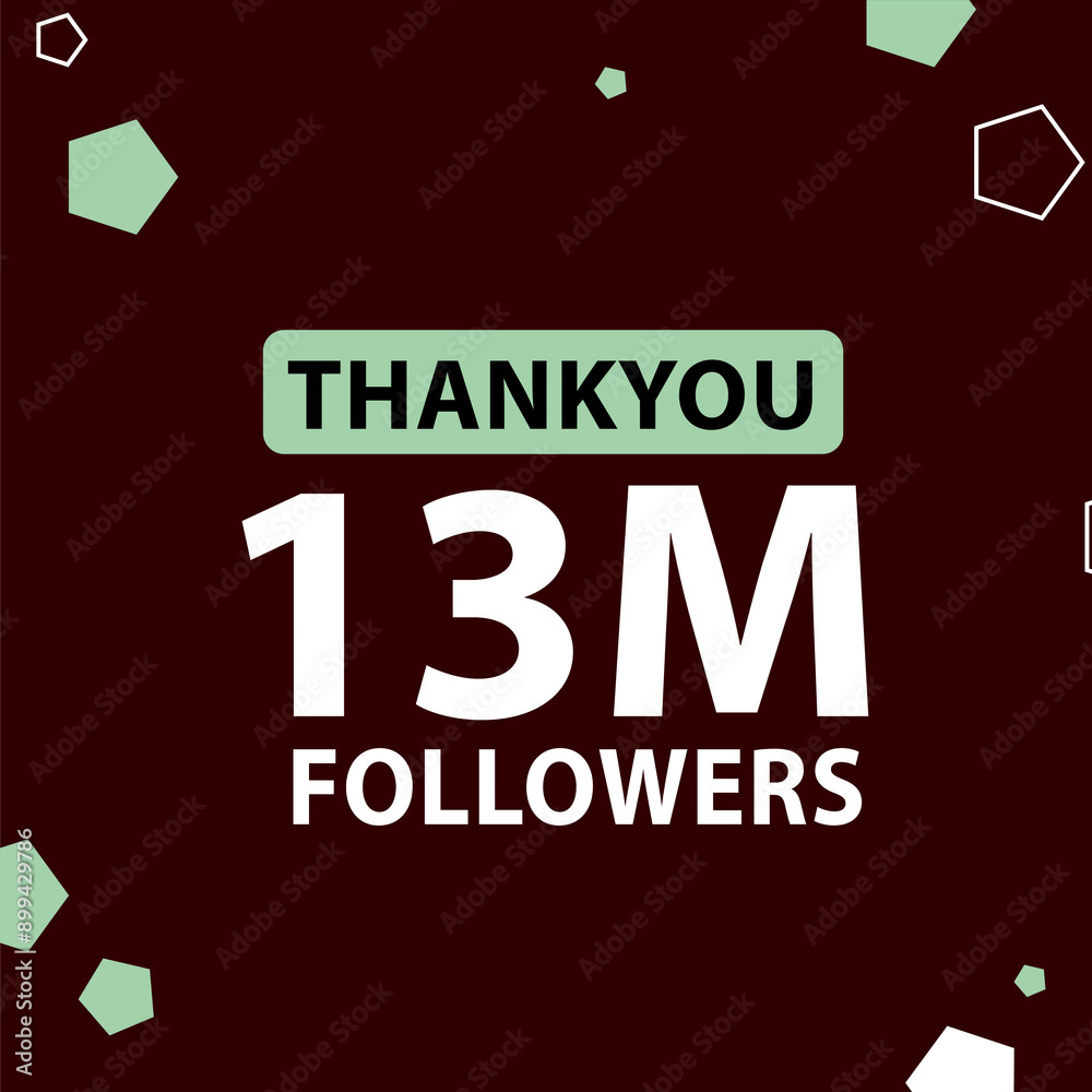 13000000 followers thank you celebration, 13 Million followers template design for social network and follower, Vector illustration. 13000000 followers thank you celebration, 13 Million followers template design for social network and follower, Vector illustration.