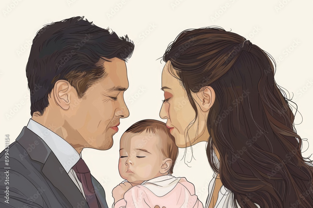 Modern family portrait with botanical elements symbolizing unity growth and modern life Modern family portrait with botanical elements symbolizing unity growth and modern life
