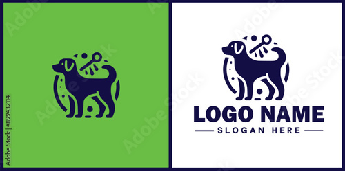 Dog grooming icon Canine care Pet grooming Dog styling flat logo sign symbol editable vector