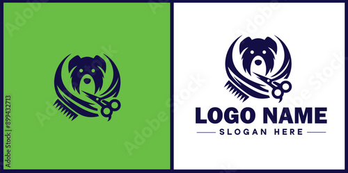 Dog grooming icon Canine care Pet grooming Dog styling flat logo sign symbol editable vector