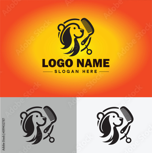 Dog grooming icon Canine care Pet grooming Dog styling flat logo sign symbol editable vector