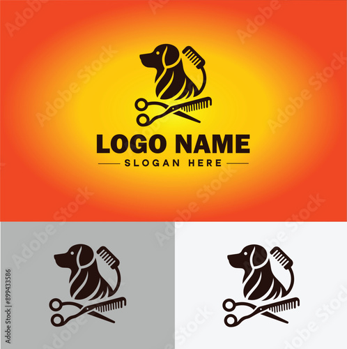 Dog grooming icon Canine care Pet grooming Dog styling flat logo sign symbol editable vector