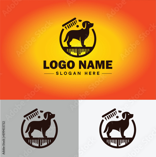 Dog grooming icon Canine care Pet grooming Dog styling flat logo sign symbol editable vector