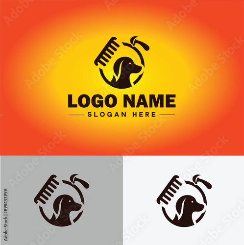 Dog grooming icon Canine care Pet grooming Dog styling flat logo sign symbol editable vector