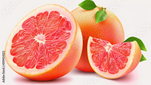 Vibrant grapefruit on a clean background showcases intricate botanical details and rich color contrast in an artistic illustration. photo