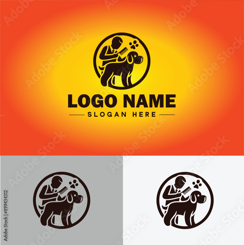 Dog grooming icon Canine care Pet grooming Dog styling flat logo sign symbol editable vector
