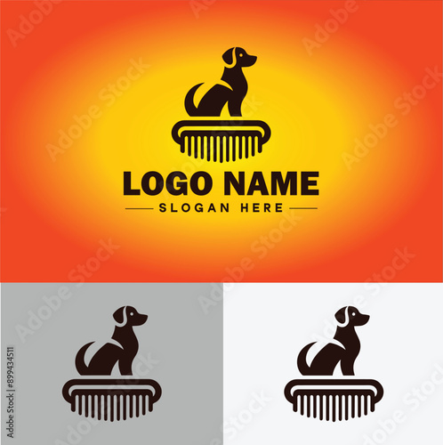 Dog grooming icon Canine care Pet grooming Dog styling flat logo sign symbol editable vector