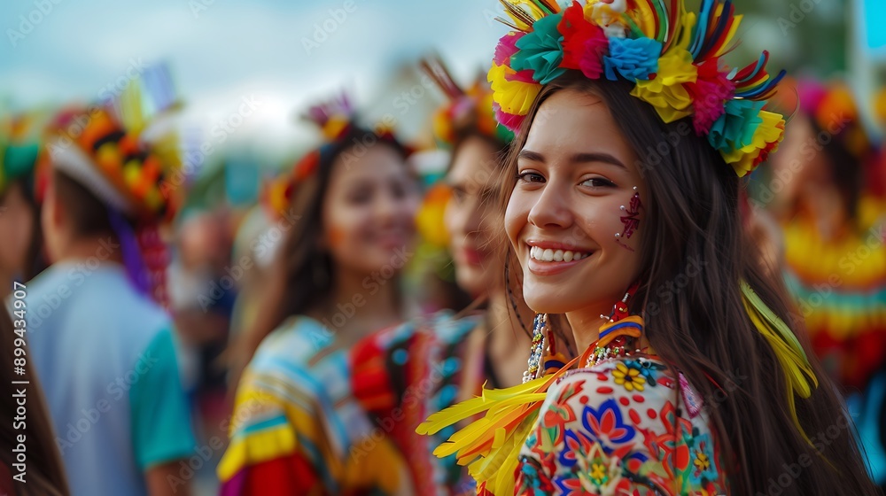 A group of friends enjoying a day at a cultural festival, with traditional costumes and vibrant decorations. A group of friends enjoying a day at a cultural festival, with traditional costumes and vibrant decorations.