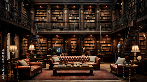 Aesthetic and Serene Ambiance of an Erudite Library with Vast Book Collection © Pacharin