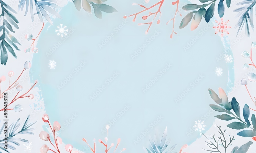 Minimalistic background in a circle with various snowflakes and tree branches, Generative AI Minimalistic background in a circle with various snowflakes and tree branches, Generative AI