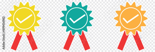 Vector blue badge icon hand drawn style isolated on white background. Award symbol for site design, logo, app.eps 10.