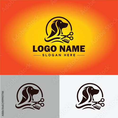 Dog grooming icon Canine care Pet grooming Dog styling flat logo sign symbol editable vector