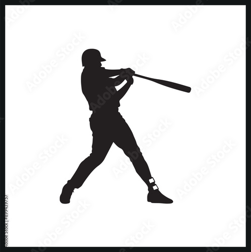 Baseball player silhouette, hitter swinging with bat silhouette