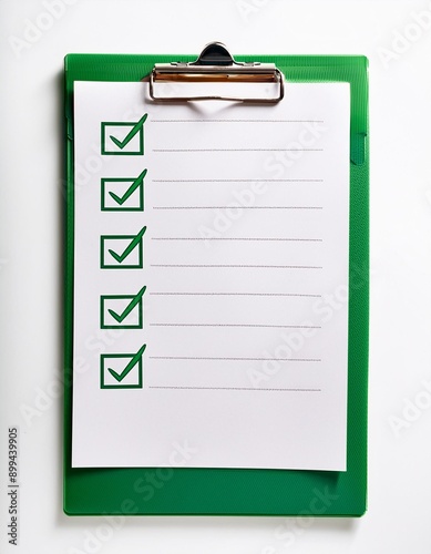クリップボードと白い紙とチェックリスト（Clipboard, white paper and checklist.）
