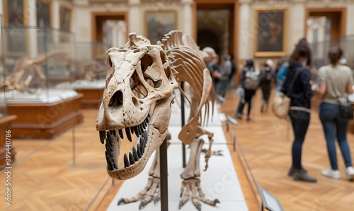 Tyrannosaurus bones on display in an uninhabited museum , Generative AI