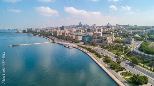 Aerial skyline of Baku, Azerbaijan