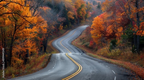 fall foliage road trips, enjoy a scenic drive on winding roads lined with trees in vibrant autumn hues for a picturesque vacation day