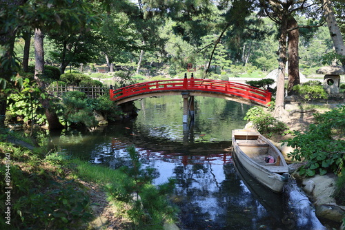 A Japanese garden : a scene of Shukkei-en Garden in Hiroshima City in Hiroshima Prefecture 