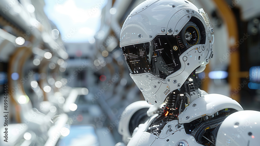 Futuristic White Humanoid Robot with Intricate Mechanical Details Standing in a High-Tech Laboratory Environment with Advanced Robotics Technology Futuristic White Humanoid Robot with Intricate Mechanical Details Standing in a High-Tech Laboratory Environment with Advanced Robotics Technology