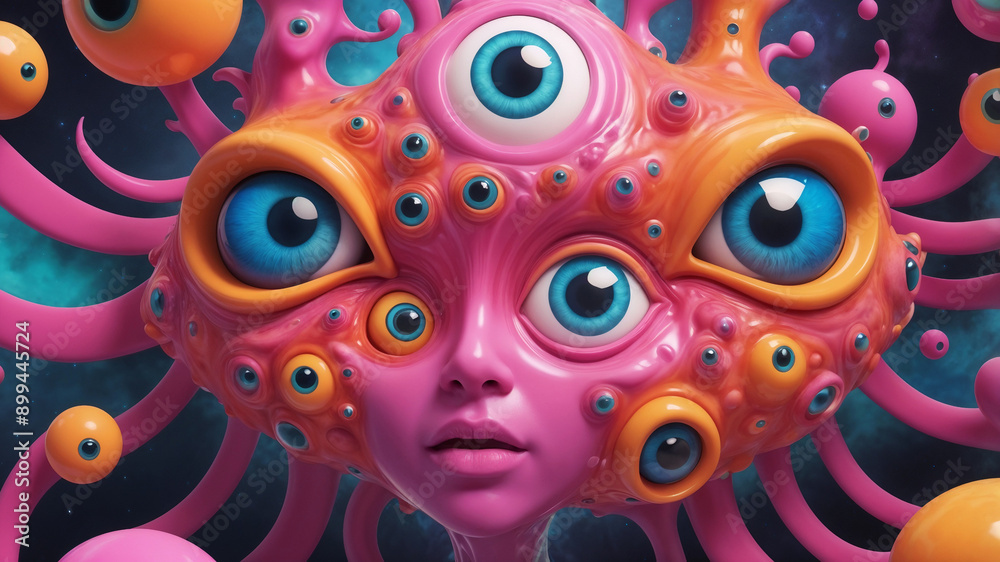 Unique Brightly Colored Alien Head – Imaginative Outer Space Being with Expressive Eyes Unique Brightly Colored Alien Head – Imaginative Outer Space Being with Expressive Eyes