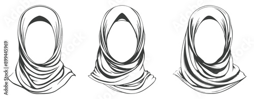 Headscarf drawn isolated on white, hijab illustration ,generative ai