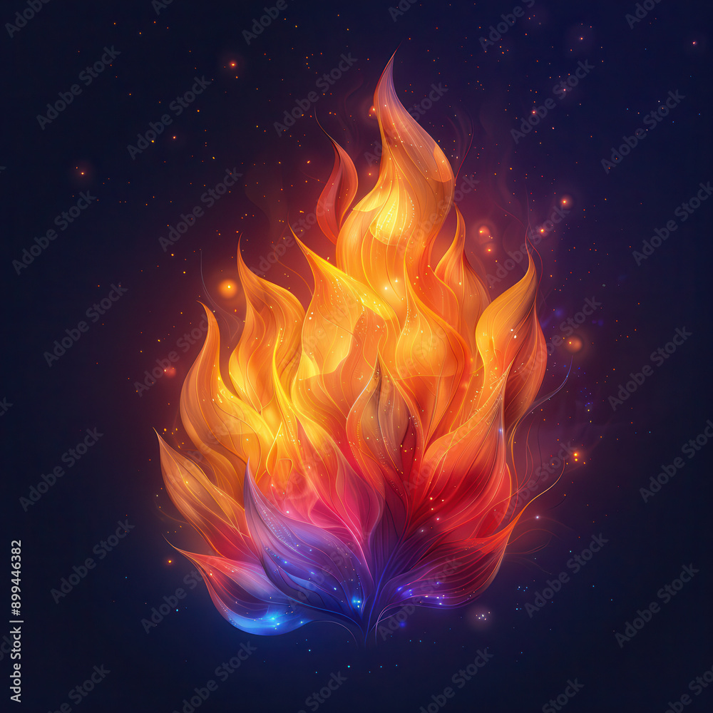 Abstract Fiery Flame with Glowing Colors on a Dark Background, Symbolizing Energy, Passion, and Intensity in a Stunning Visual Representation. T-shirt print Abstract Fiery Flame with Glowing Colors on a Dark Background, Symbolizing Energy, Passion, and Intensity in a Stunning Visual Representation. T-shirt print