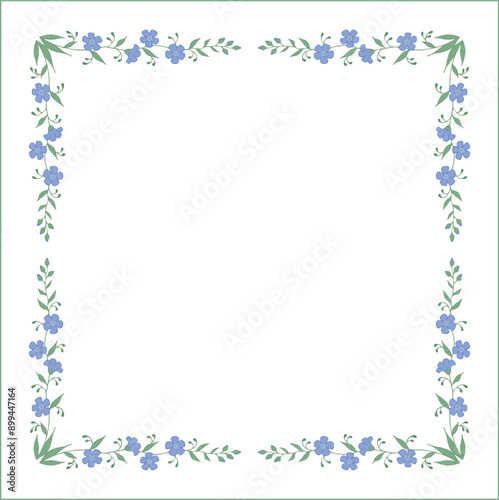 Wallpaper Mural Elegant green and blue vegetal ornamental frame with blue flowers, decorative border, corners for greeting cards, banners, business cards, invitations, menus. Isolated vector illustration.	
 Torontodigital.ca