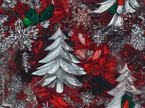 Wallpaper compesition with christmas tree background and decoration. Background, texture.  AI generative
