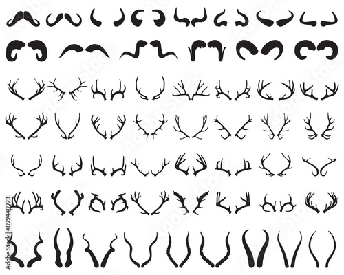 Black silhouettes of different horns on a white background