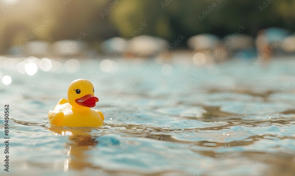 Yellow rubber duck floating in water with blurry background, Generative AI Yellow rubber duck floating in water with blurry background, Generative AI