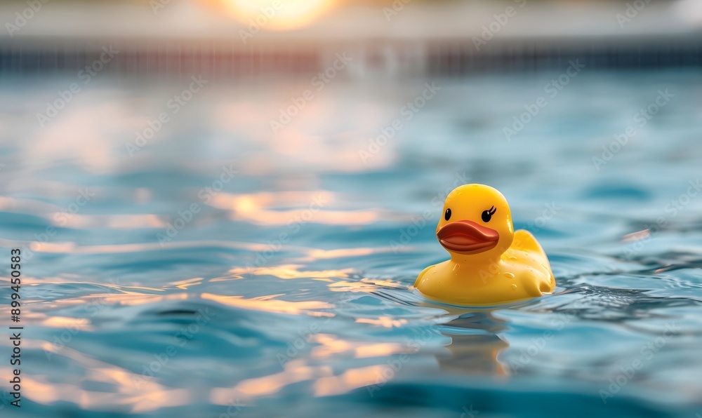 Yellow rubber duck floating in water with blurry background, Generative AI Yellow rubber duck floating in water with blurry background, Generative AI