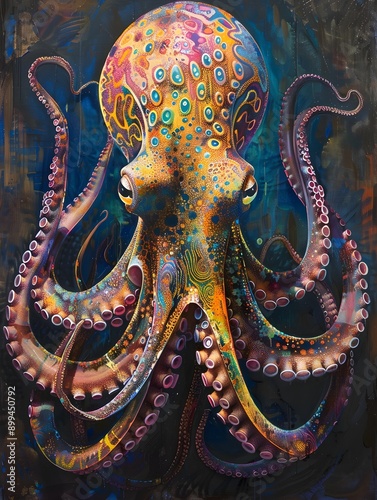 Captivating Octopus Creature with Intricate Tentacle Patterns in Vibrant Impressionist Style