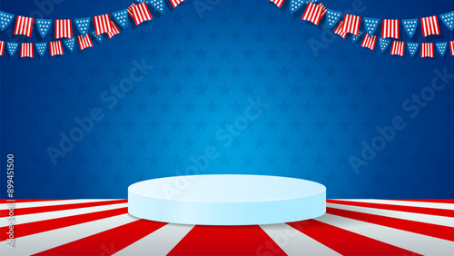 USA stage background vector illustration. American product display stage for presentation.