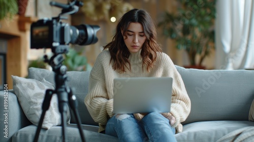 The woman using laptop photo