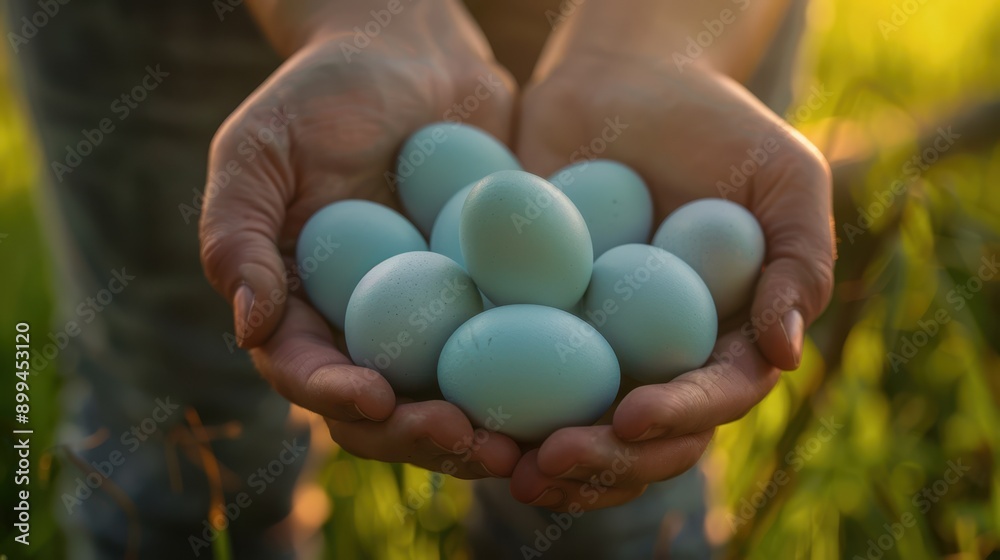 The hands holding blue eggs The hands holding blue eggs