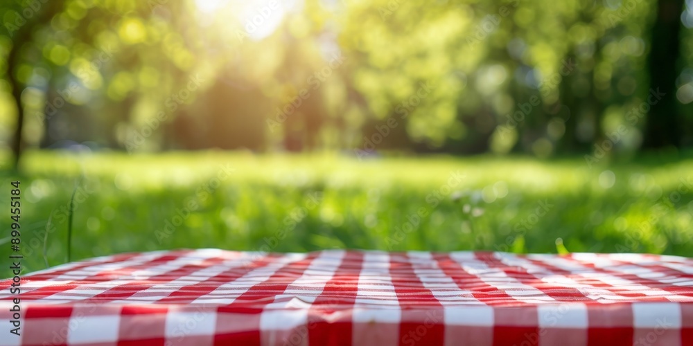 © BG_Illustrations - Checkered Cloth on Lush Green Grass, Perfect Picnic Spot