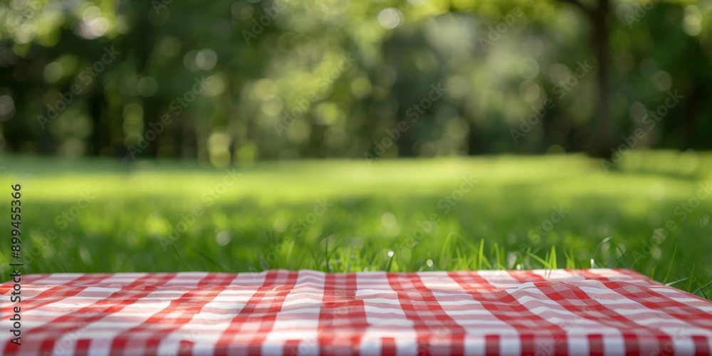 © BG_Illustrations - Checkered Cloth on Lush Green Grass, Perfect Picnic Spot
