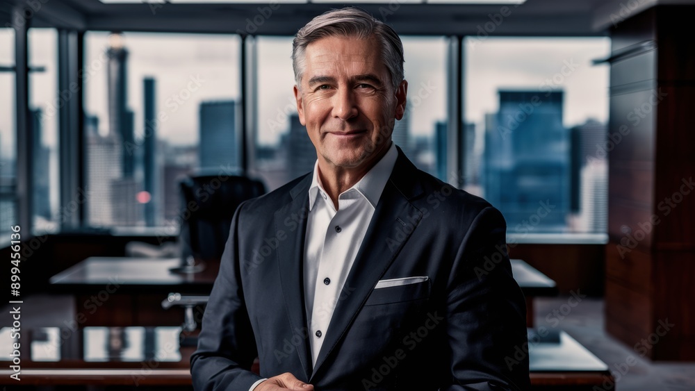A man in a suit standing next to an office desk, AI A man in a suit standing next to an office desk, AI