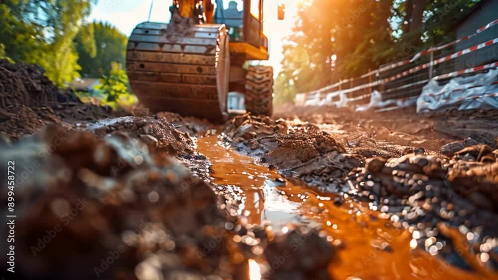 Cropped picture of a backhoe digging soil and making foundation at construction site. Cropped picture of a backhoe digging soil and making foundation at construction site.