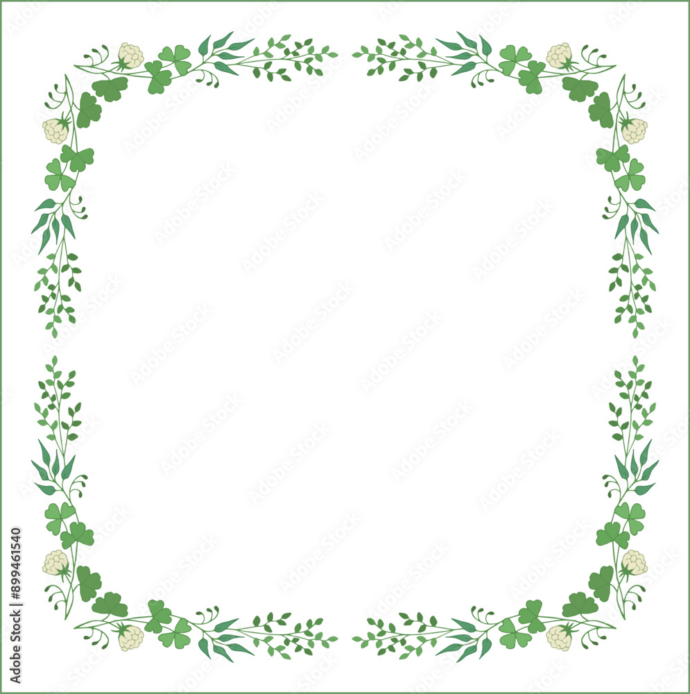 Elegant green vegetal ornamental frame with cute flowers, decorative border, corners for greeting cards, banners, business cards, invitations, menus. Isolated vector illustration.
Elegant green vegetal ornamental frame with cute flowers, decorative border, corners for greeting cards, banners, business cards, invitations, menus. Isolated vector illustration.